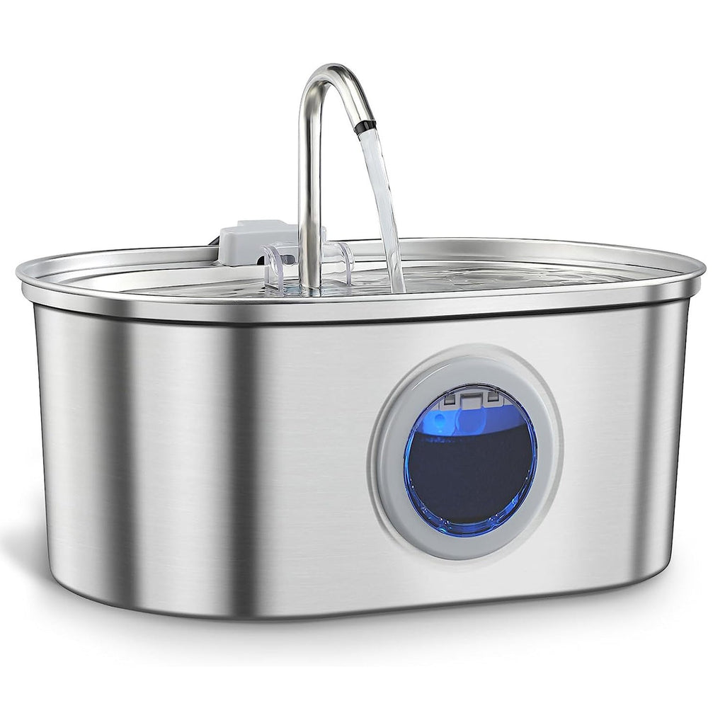 Stainless Steel Pet Water Fountain – Silent Pump, Multi - Standard Adapters, Pet Water Dispenser - Hippopotamus Barn