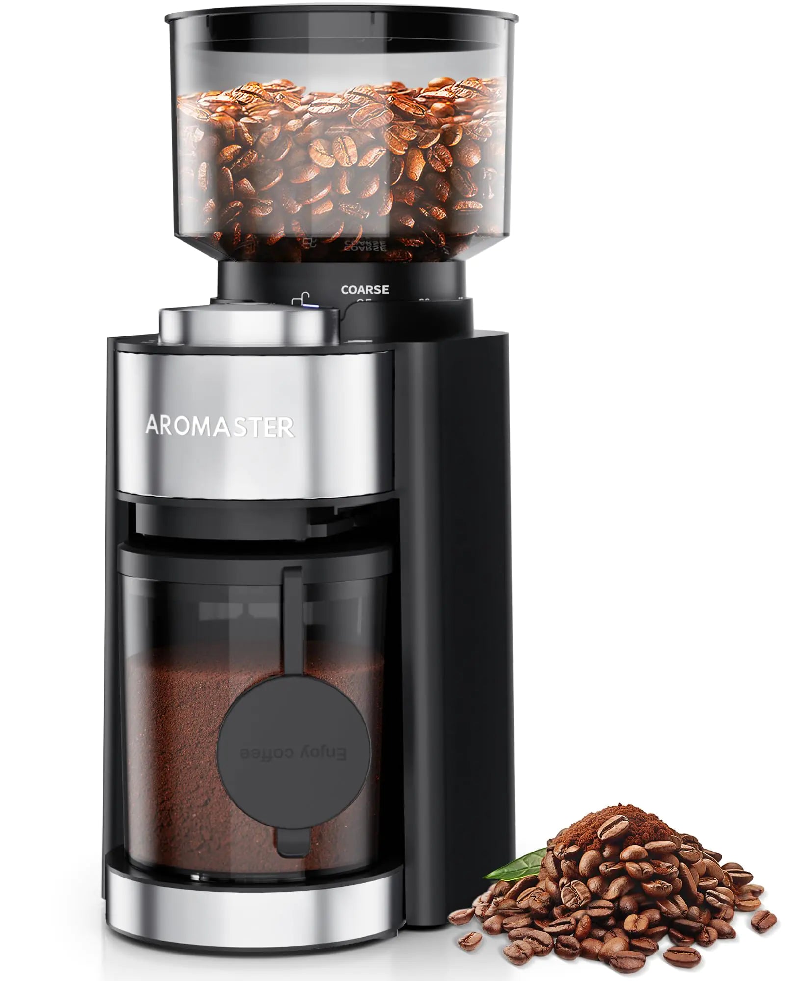 Aromaster Burr Coffee Grinder | Conical Burr Mill with 25 Grind Settings (Black)