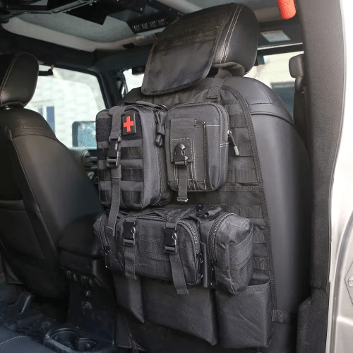 Tactical Car Seat Back Organizer with 3 Detachable Pouches - Universal Vehicle Storage - Hippopotamus Barn