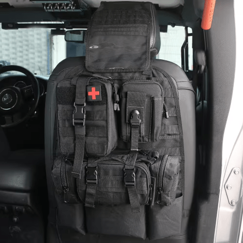 Tactical Car Seat Back Organizer with 3 Detachable Pouches - Universal Vehicle Storage - Hippopotamus Barn