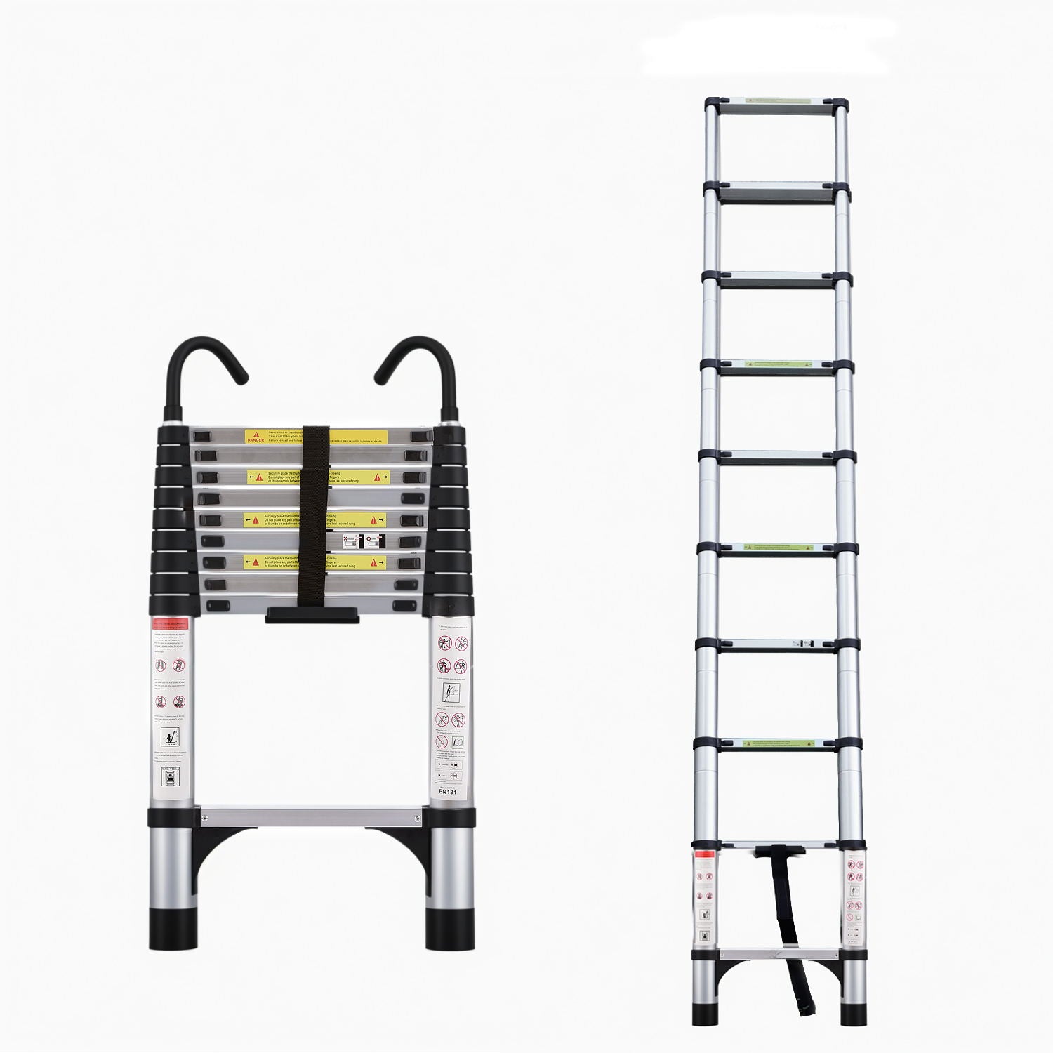 Telescopic Ladder Aluminum - 9.5 ft Adjustable Extension Ladder Portable Compact Storage - Hippopotamus Barn