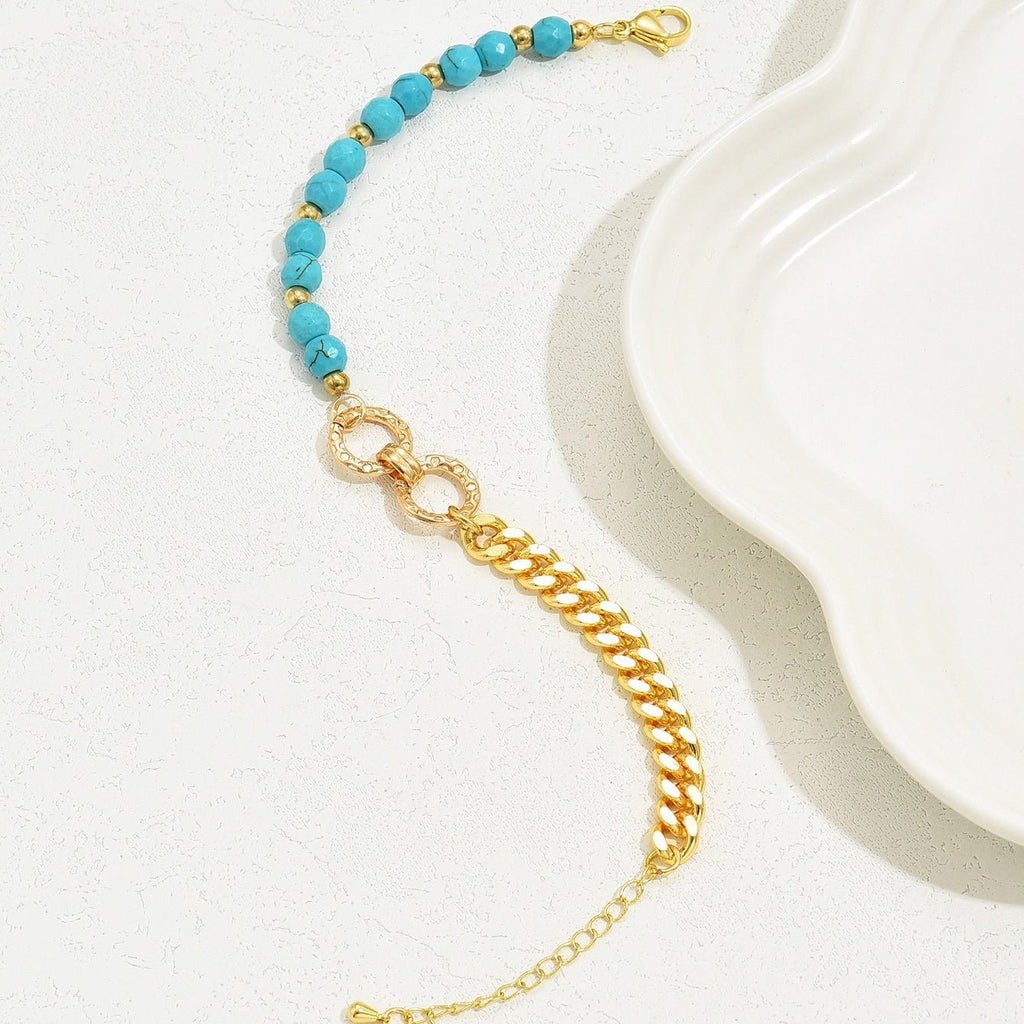 Turquoise Beaded Bracelet - Boho Multi - Chain Layered Bracelet for Women - Hippopotamus Barn