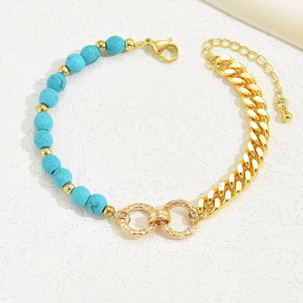 Turquoise Beaded Bracelet - Boho Multi - Chain Layered Bracelet for Women - Hippopotamus Barn
