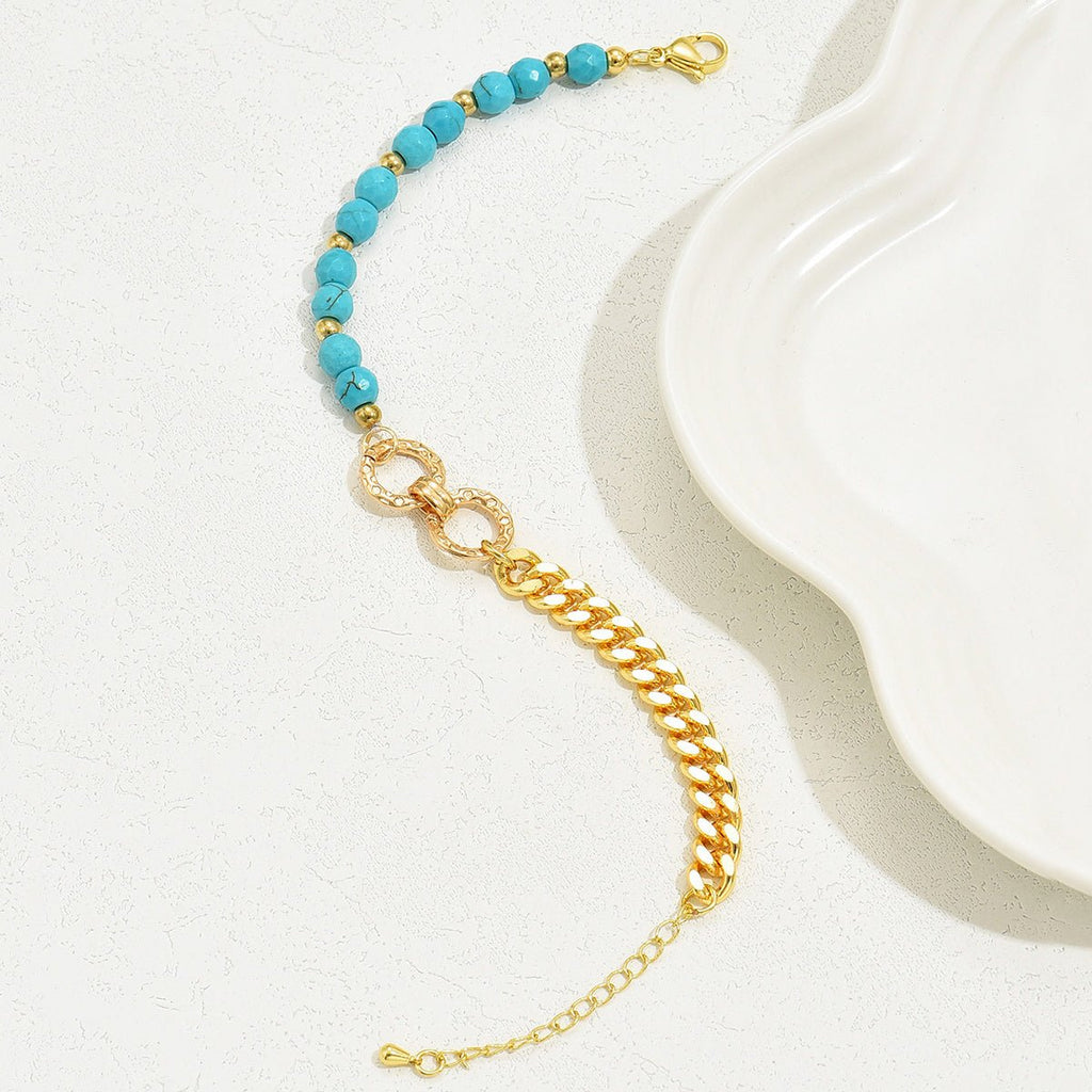 Turquoise Beaded Bracelet - Boho Multi - Chain Layered Bracelet for Women - Hippopotamus Barn