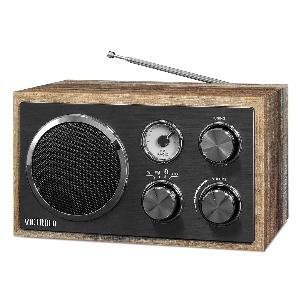 Victrola Wooden Desktop FM Radio with Bluetooth | Farmhouse Shiplap Grey - Hippopotamus Barn