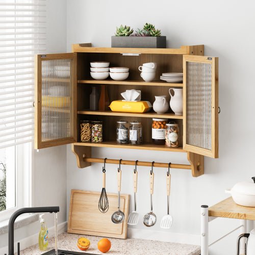 Wall Mounted Cabinet with Glass Doors - 3 - Tier Storage for Bathroom & Kitchen - Hippopotamus Barn