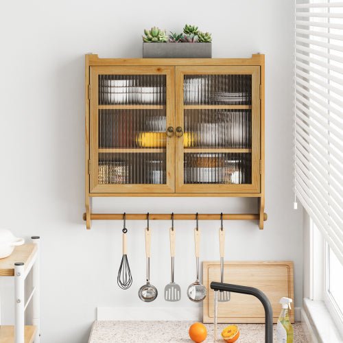 Wall Mounted Cabinet with Glass Doors - 3 - Tier Storage for Bathroom & Kitchen - Hippopotamus Barn