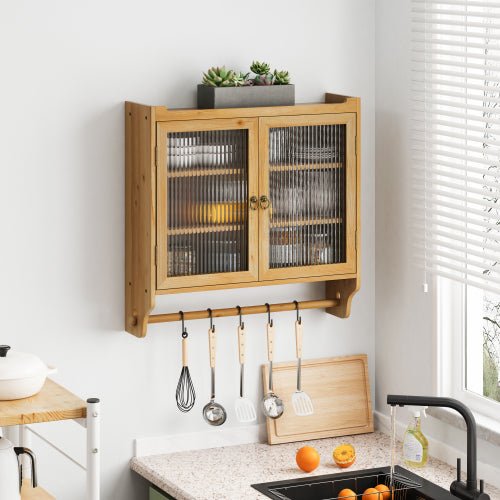 Wall Mounted Cabinet with Glass Doors - 3 - Tier Storage for Bathroom & Kitchen - Hippopotamus Barn