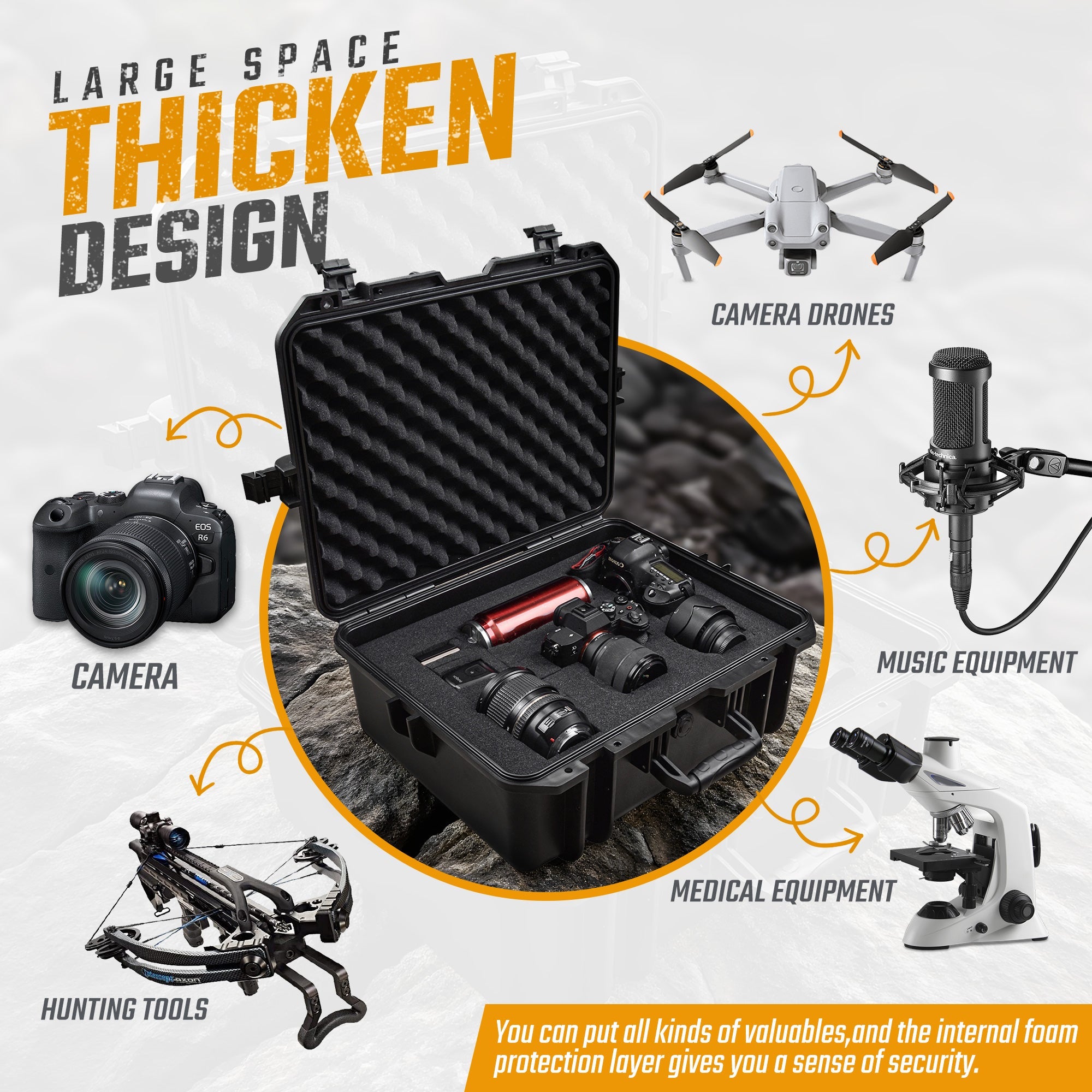 Waterproof Hard Case with Foam - IP67 Protective Equipment Case for Cameras & Gear - Hippopotamus Barn