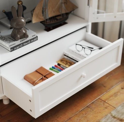 White Buffet Cabinet with Glass Doors - Modern Storage Sideboard for Dining Room - Hippopotamus Barn