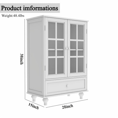 White Buffet Cabinet with Glass Doors - Modern Storage Sideboard for Dining Room - Hippopotamus Barn