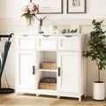 White Storage Cabinet with 3 Drawers and Shelves - Wooden Accent Cabinet for Living Room - Hippopotamus Barn