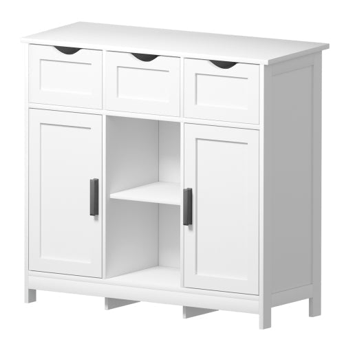 White Storage Cabinet with 3 Drawers and Shelves - Wooden Accent Cabinet for Living Room - Hippopotamus Barn