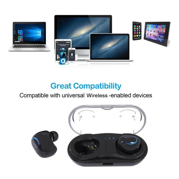 Wireless Earbuds TWS Stereo Bluetooth Earphones with Charging Case - Hippopotamus Barn