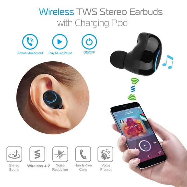 Wireless Earbuds TWS Stereo Bluetooth Earphones with Charging Case - Hippopotamus Barn