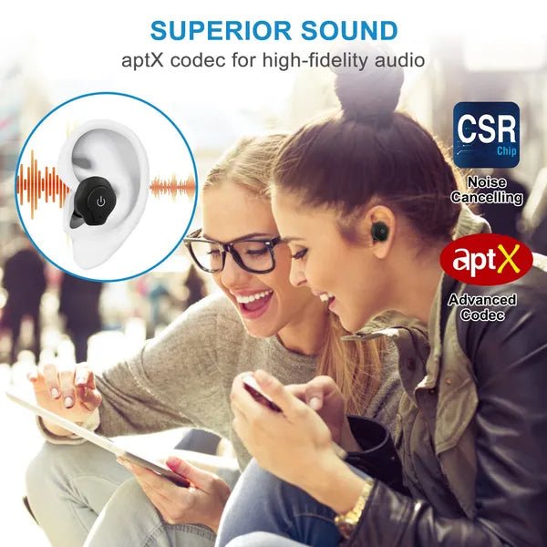 Wireless Earbuds V4.2 with aptX - IP44 Waterproof TWS with Noise Canceling for Business - Hippopotamus Barn