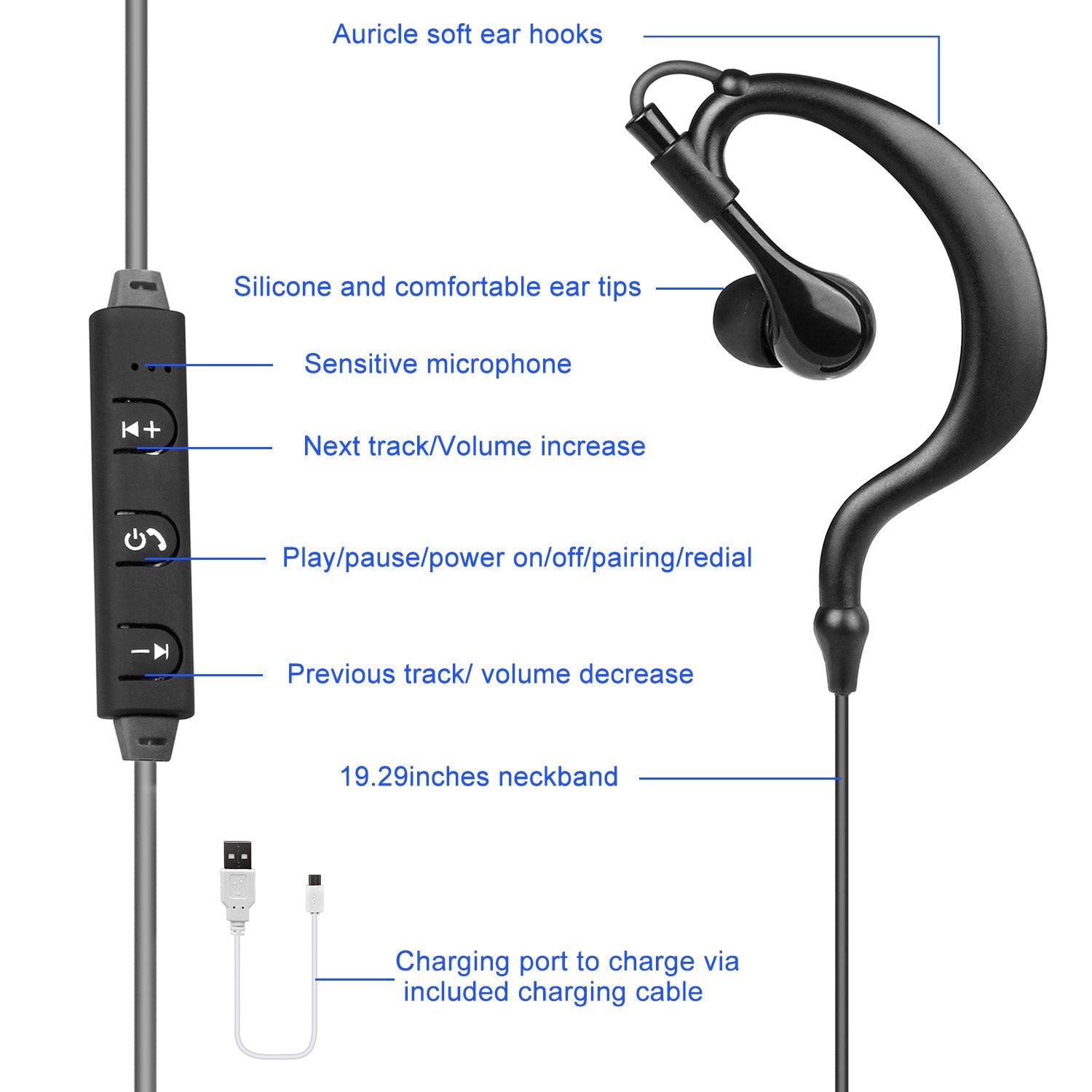 Wireless Neckband Earbuds V4.1 - Deep Bass HiFi Sport Headphones for Running & Travel - Hippopotamus Barn