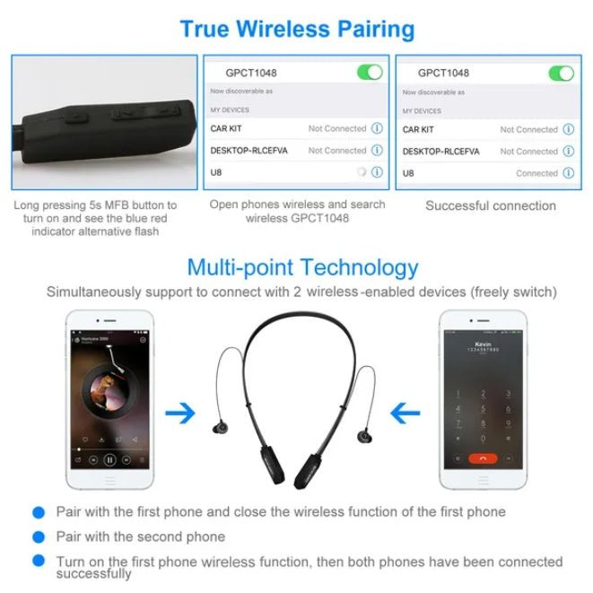 Wireless Neckband Earphones - Sweatproof Sport Headphones for Running & Gym - Hippopotamus Barn