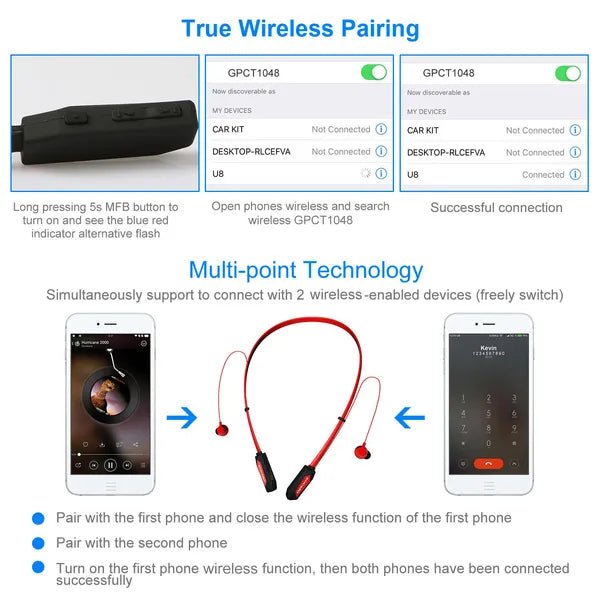 Wireless Neckband Headphones V4.2 - Magnetic Sweat - Proof Sport Earbuds 15Hr Battery - Hippopotamus Barn