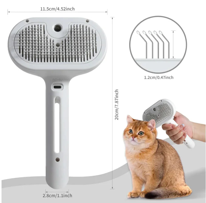 Pet Hair Spray Brush | 3-in-1 Steamy Grooming & Deshedding Tool