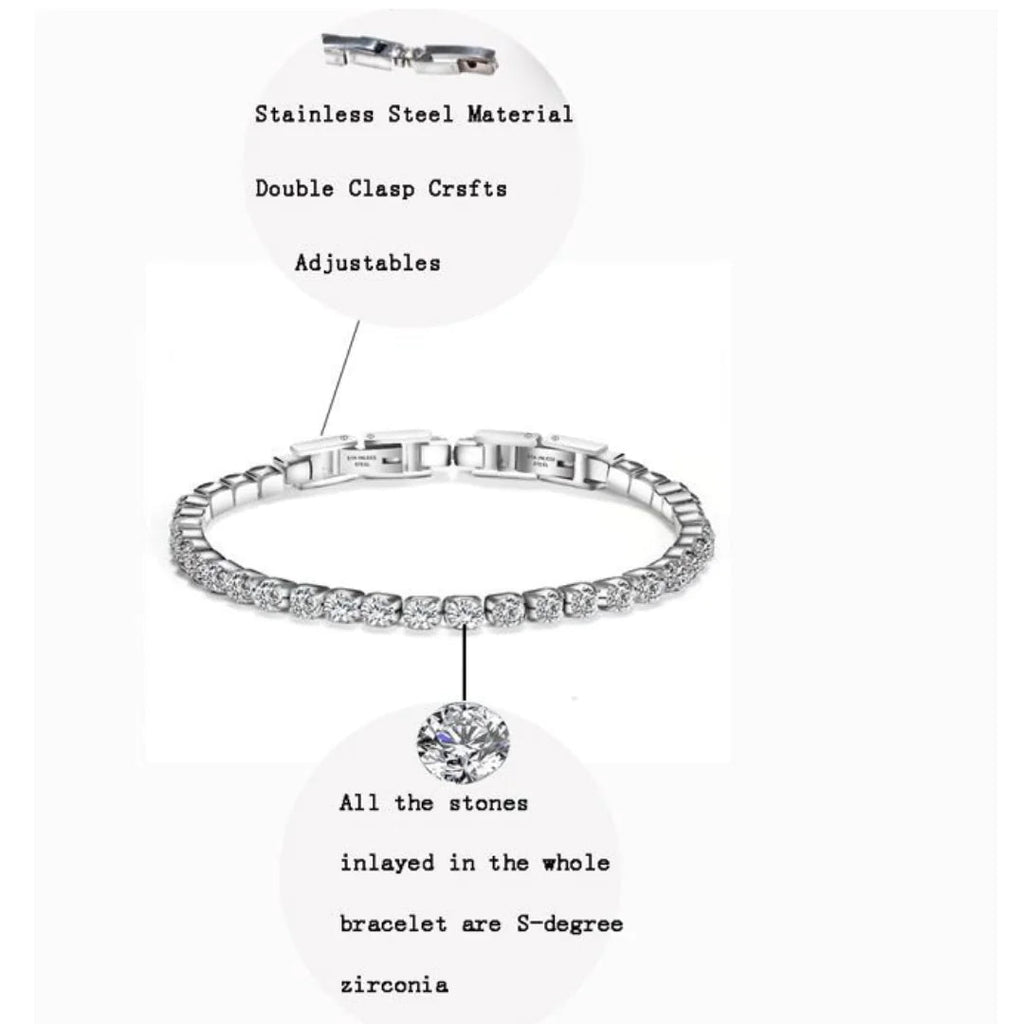 Zilla Zirconia Tennis Bracelet | Waterproof Stainless Steel | Silver - Hippopotamus Barn
