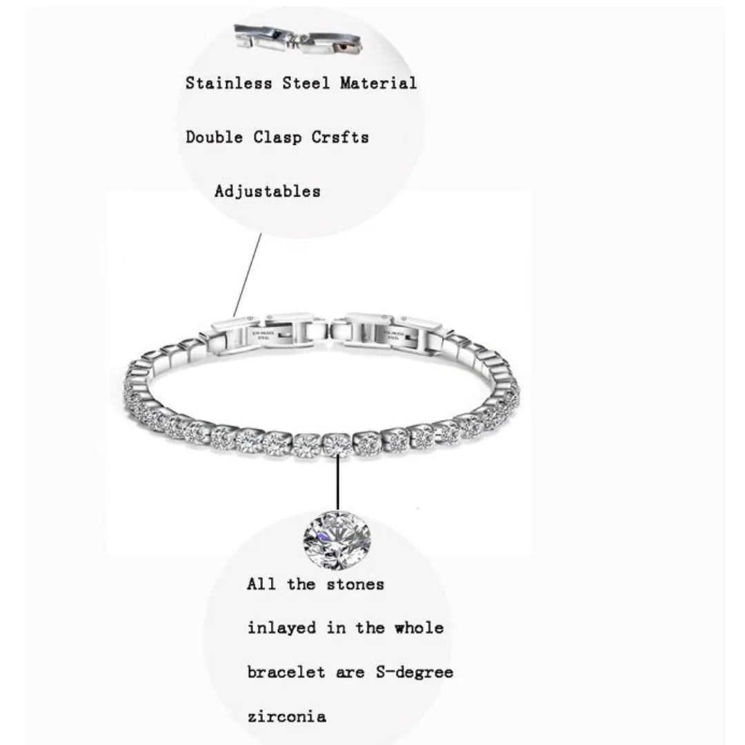 Zilla Zirconia Tennis Bracelet | Waterproof Stainless Steel | Silver - Hippopotamus Barn