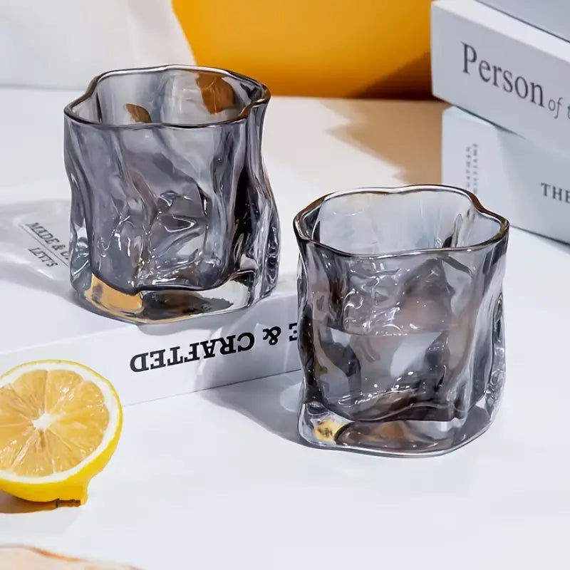 Irregular Geometric Glass Tumbler Set – Heat-Resistant Whiskey & Coffee Glasses (2 Pack)